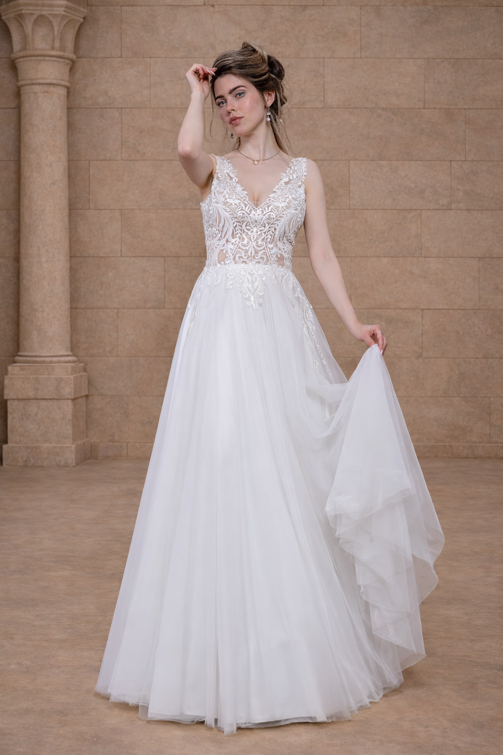 Brautkleid 14074 A-Linie Tüll Vorderansicht