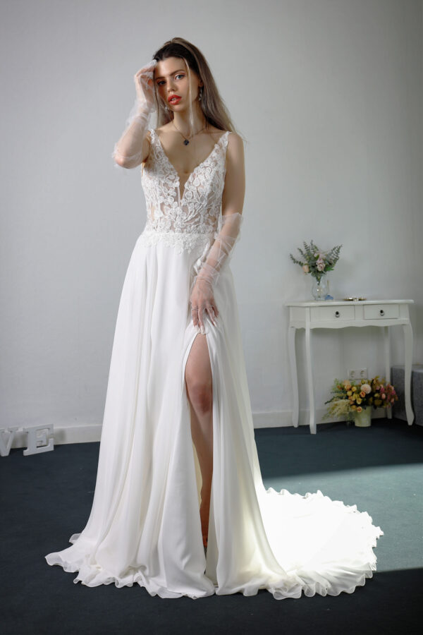 52065 Wedding Dress with Lace Bodice