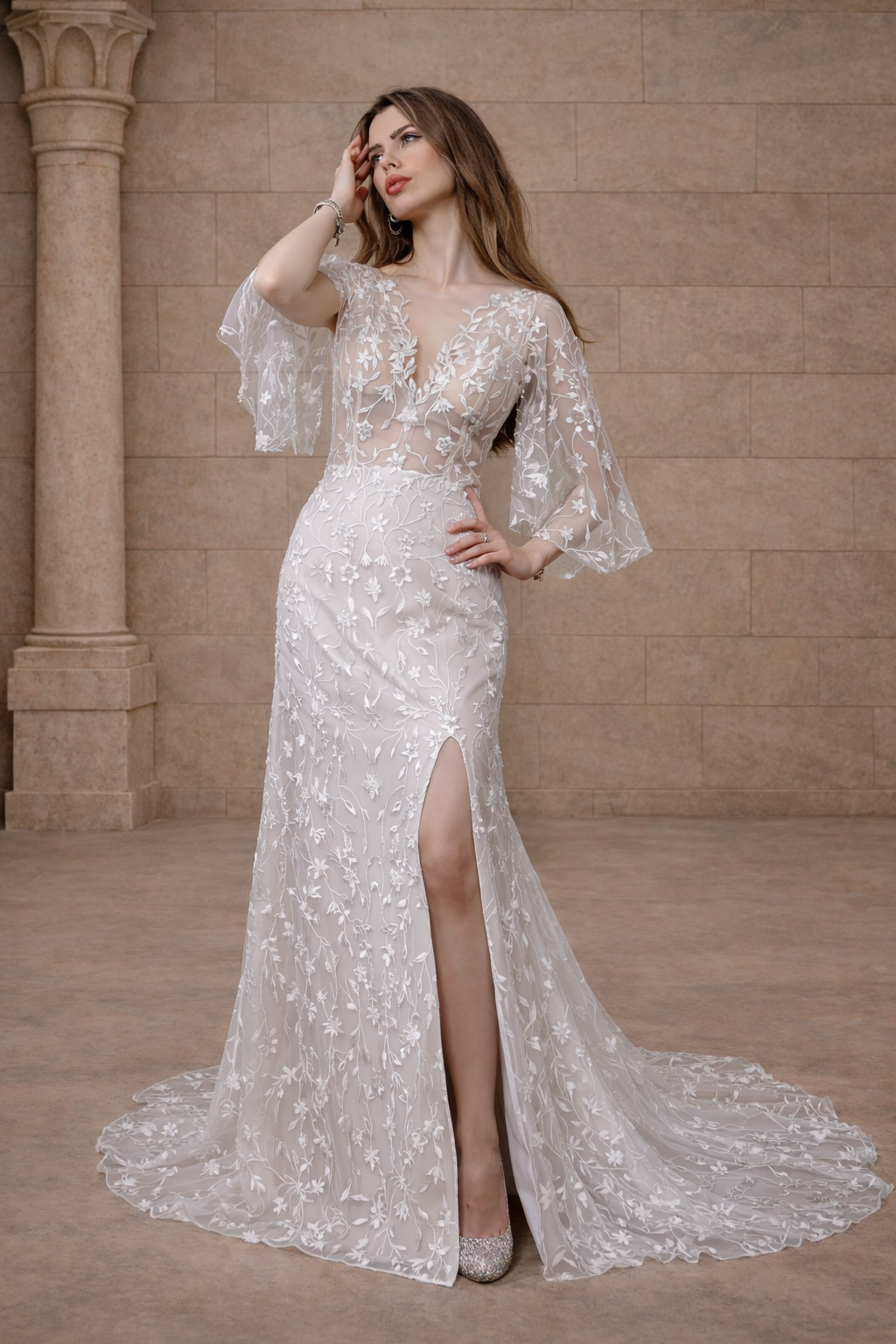 Brautkleid 52124 figurbetont Spitze Vorderansicht