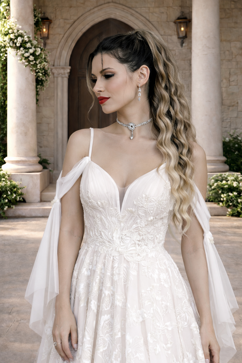 Präziser Stoffzuschnitt in der Schantal Brautkleid-Produktion für Händler