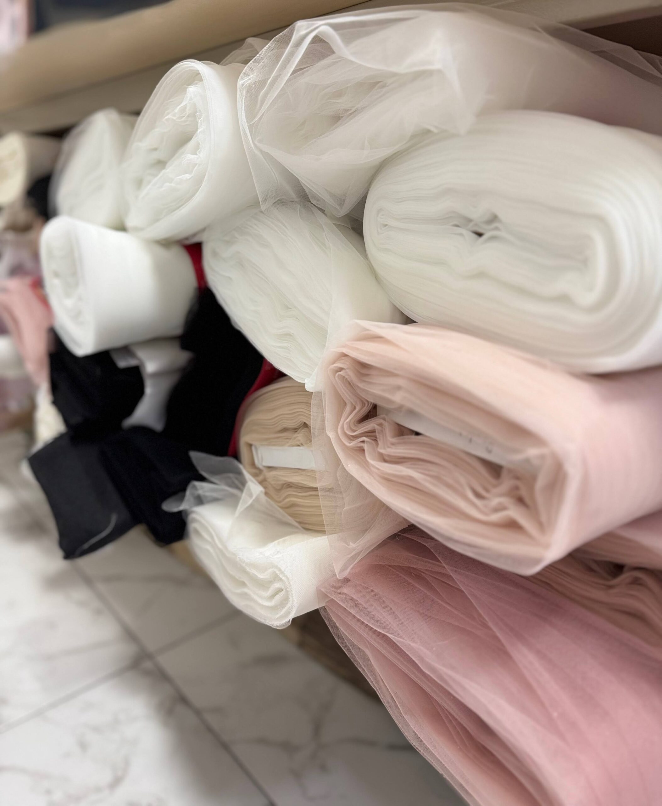 Elegant wedding dress made of delicate lace fabric