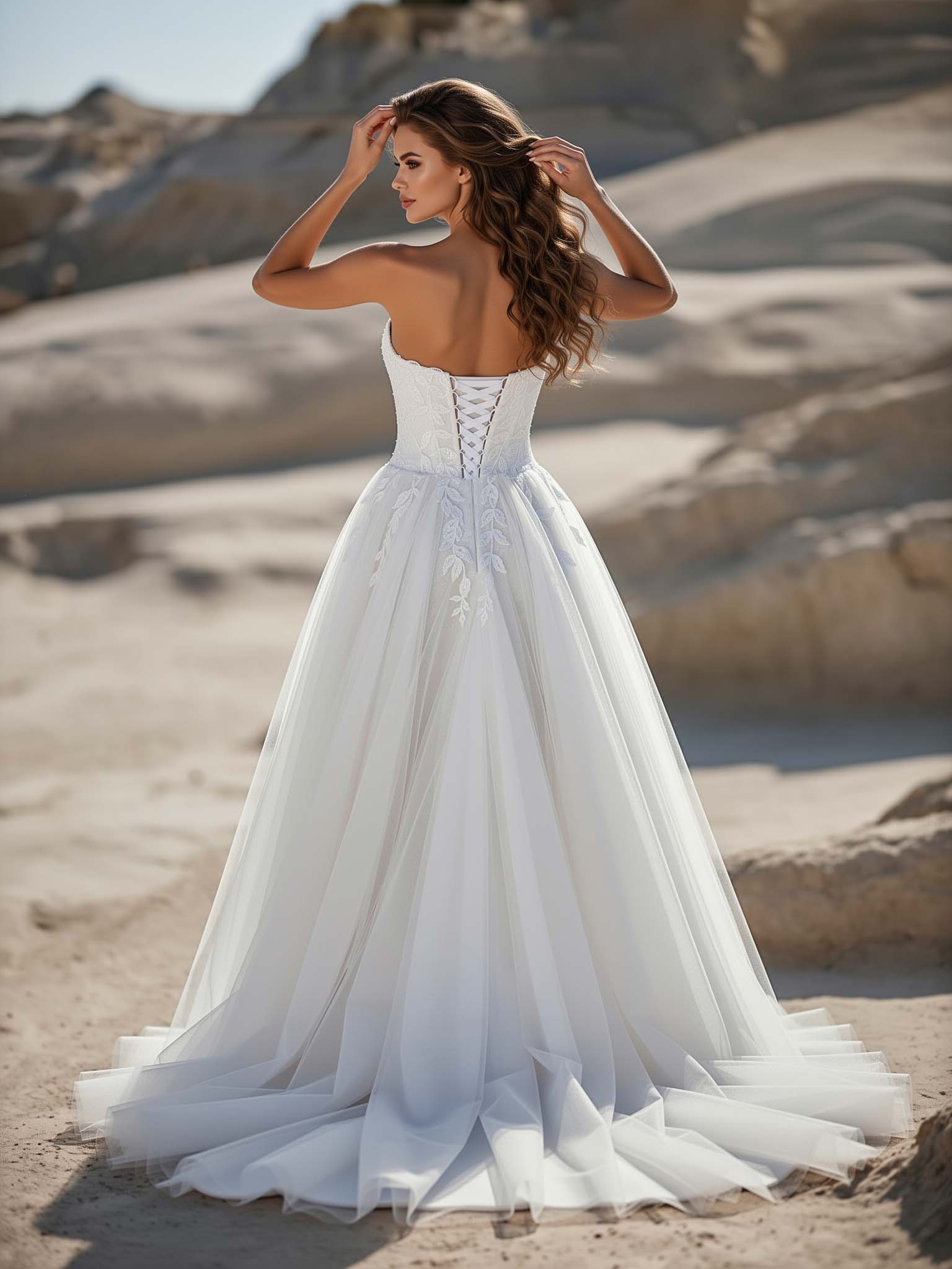 Brautkleid 42096 Sweetheart Tüll Corsagen-Schnürung Blattstickerei Rückansicht